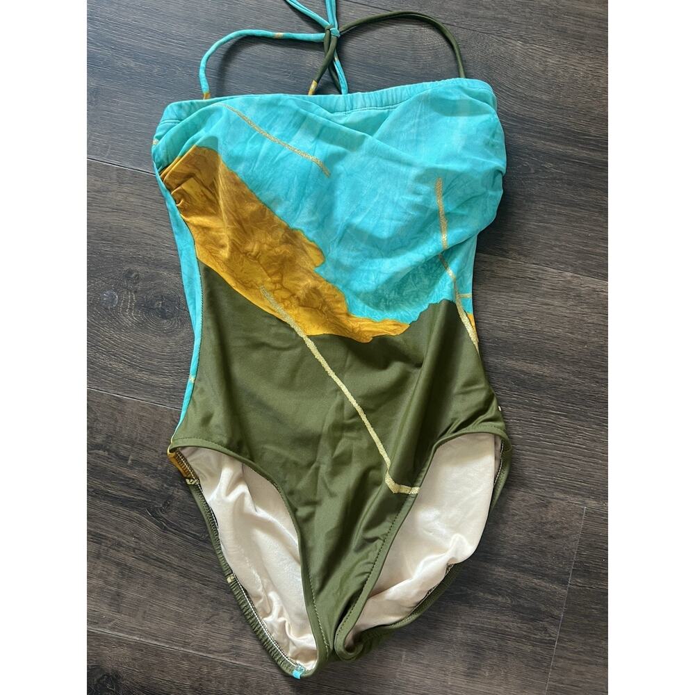 VTG CAROL WIOR One Piece Halter Underwire Blue and Green Swimsuit Bathing suit 8
